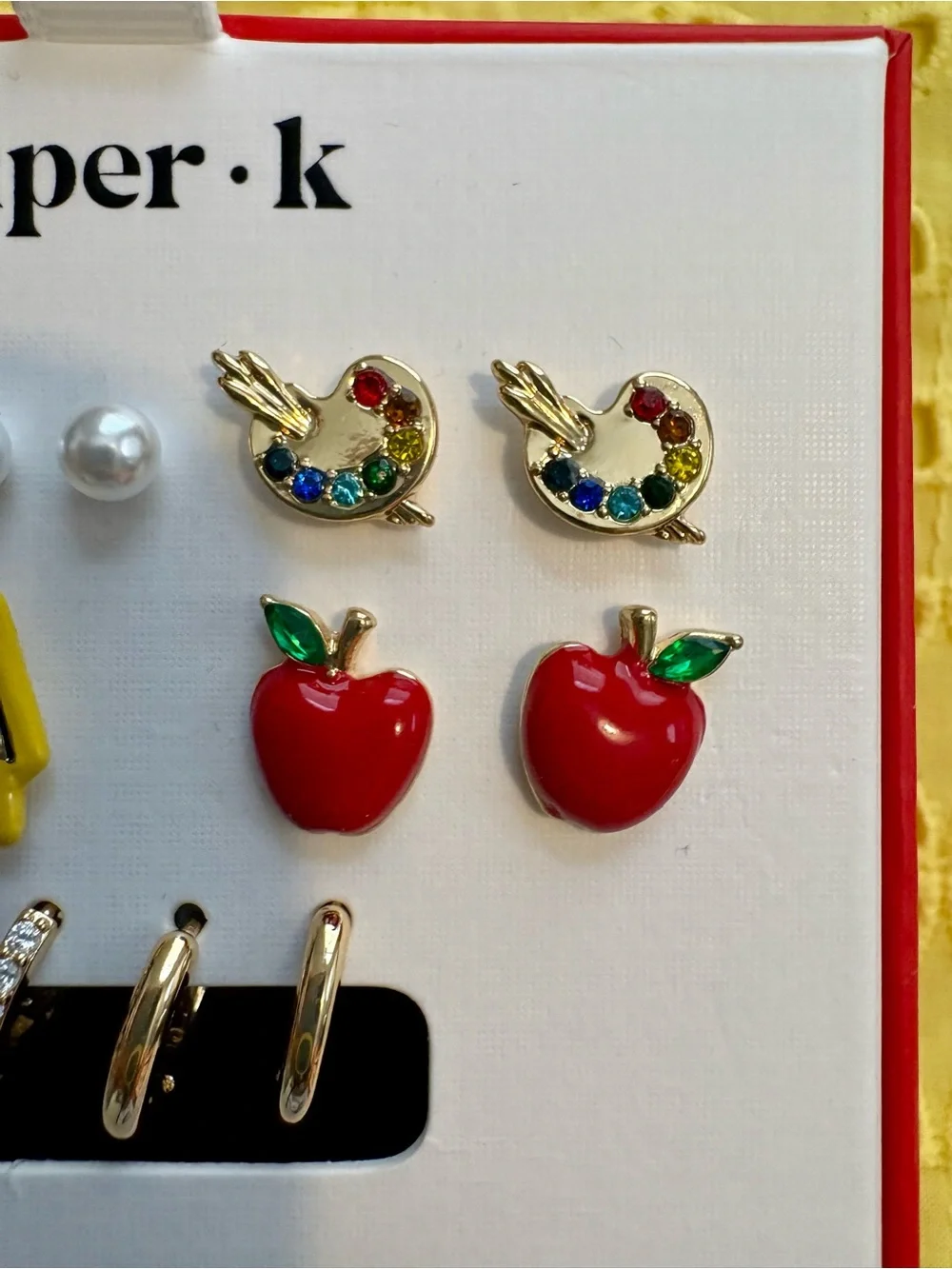 Piper·K 7 Pair School Teacher Theme Earrings Set, Clear CZ & Glass, Nickel-Free